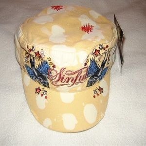 Sinful by Affliction Star Hat Tie Dye Embroidered Yellow Bird Cadet Military Hat